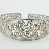 Sterling Silver & Paste Set Floral Bangle Bracelet Vintage c1980