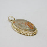 Sterling Silver Cabochon Banded Agate Beaded Edge Oval Pendant Vintage c1970s