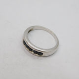 Sterling Silver 5 Faceted Black Onyx Half Eternity Ring Modern c2000 Size R