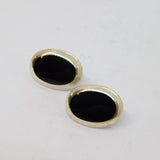 Pair of Sterling Silver Black Enamel Large Oval Stud Earrings Vintage c1970