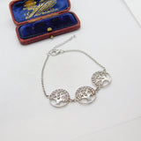 Sterling Silver Paste Set Tree of Life Panel Bracelet Vintage c1990 7" Length