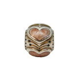 Sterling Silver Pink Enamel Heart Charm Bead For Bracelet Vintage c2000