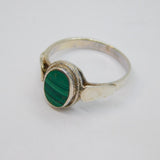 Sterling Silver Oval Malachite Dress Band Ring Vintage c1970 Size M 1/2
