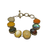 Sterling Silver Mixed Semi-Precious Stones & Shell T-Bar Bracelet Vintage c1970