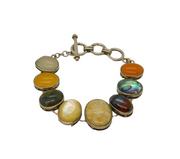 Sterling Silver Mixed Semi-Precious Stones & Shell T-Bar Bracelet Vintage c1970