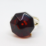 Sterling Silver Bakelite Amber Statement Ring Vintage c1970 Size N 1/2