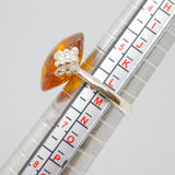 Sterling Silver Round Baltic Amber Disc Dress Ring Vintage c1970 Size L 1/2