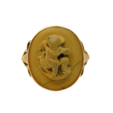 Georgian 9ct Gold Carved High-Relief Lava Cherub Dress Ring Antique c1820s
