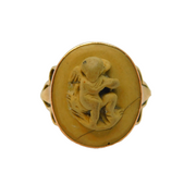 Georgian 9ct Gold Carved High-Relief Lava Cherub Dress Ring Antique c1820s