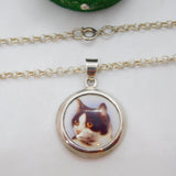 Sterling Silver Enamel Black & White Cat Kitten Pendant Necklace Vintage