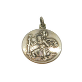Sterling Silver Relief St Christopher Travel Disc Charm Pendant Vintage c1970s