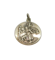Sterling Silver Relief St Christopher Travel Disc Charm Pendant Vintage c1970s