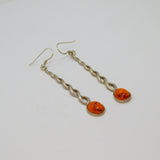 Pair of Sterling Silver Baltic Amber Twist Effect Long Earrings Vintage c1970
