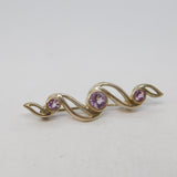 Sterling Silver Swirl Pattern Amethyst Set Swirl Brooch Vintage c1970