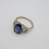 Sterling Silver Blue & White Paste Set Dress Band Ring Vintage c1970 Size L 1/2