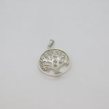 Sterling Silver CZ Set Tree Of Life Round Disc Charm Pendant Modern c2000s