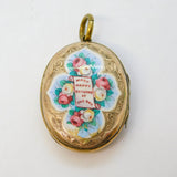 Victorian 9ct Gold Back & Front, Enamel 'Many Happy Returns' Locket Antique