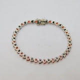 Sterling Silver Multi-Stone Sapphire & Garnet Hearts Bracelet Modern c2000s