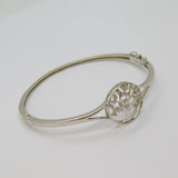 Sterling Silver CZ Set Tree Of Life Hinged Bangle Bracelet Contemporary c2000