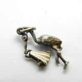 Sterling Silver and Enamel Stork and Baby Charm Pendant Vintage c1970