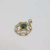 Sterling Silver Cabochon Moss Agate Patterned Charm Pendant Vintage c1970
