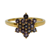 Contemporary 9ct Yellow Gold & Iolite Set Floral Cluster Ring Birmingham 2021