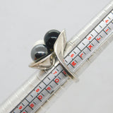 Sterling Silver White & Black Agate With Haematite Ring Vintage 2008 Size M 1/2