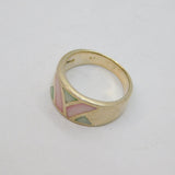 Sterling Silver Pink & Blue Dyed Shell Patterned Band Ring Modern c1990 Size N