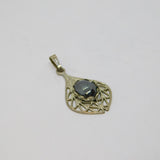 Sterling Silver Cabochon Haematite Filigree Drop Pendant Modern c2000s