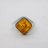 Sterling Silver Baltic Amber Set Dress Ring Vintage c1970 Size P UK