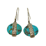 Pair of Sterling Silver Aztec Style Turquoise Studio Drop Earrings Vintage c1970