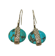 Pair of Sterling Silver Aztec Style Turquoise Studio Drop Earrings Vintage c1970