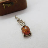 Sterling Silver Floral Cabochon Amber Drop Charm Pendant Vintage c1970