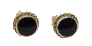 Pair of Sterling Silver Black Enamel Round Patterned Stud Earrings Vintage c1970