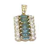 Sterling Silver Blue Topaz & CZ Oblong Drop Pendant Contemporary c2000s