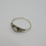 Sterling Silver Oval Mother Of Pearl Filigree Ring Vintage c1970 Size N 1/2