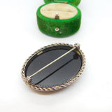 Sterling Silver Large Onyx Panel Brooch Vintage c1970