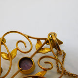 Edwardian 9ct Gold, Amethyst & Seed Pearl Lavalier Pendant Necklace Antique