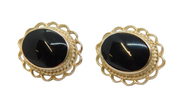 Pair of Sterling Silver Black Onyx Agate Oval Large Stud Earrings Vintage c1970