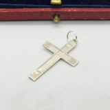Sterling Silver Engine Turned Cross Crucifix Pendant Vintage c1970