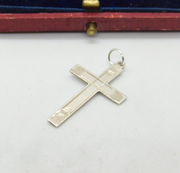 Sterling Silver Engine Turned Cross Crucifix Pendant Vintage c1970