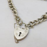 Sterling Silver Curb Link Heart Lock Charm Bracelet Vintage c1970s