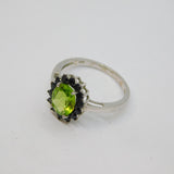 Sterling Silver Peridot & Black Crystal Cluster Dress Ring Vintage c1990 Size P