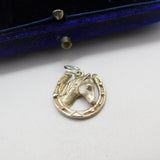 Sterling Silver Good Luck Horseshoe with Horse Head Charm Pendant Vintage c1970