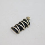 Sterling Silver Black Onyx Zigzag Pattern Charm Pendant Modern c2000s