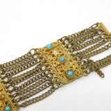19th Century Austro-Hungarian Gilt Metal & Turquoise Mesh Bracelet Antique