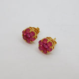 Pair Of Gold On Sterling Silver 7 Ruby Cluster Stud Earrings Contemporary c2010