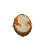 Continental .800 Silver & Gilt Carved Cameo Oval Brooch Or Pendant Vintage c1970