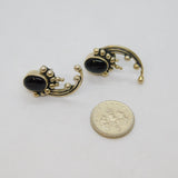 Pair of Sterling Silver Black Onyx Eastern Style Stud Earrings Vintage c1970