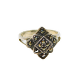 Sterling Silver Marcasite Tiered Front Deco Style Ring Modern c1990 Size K 1/2
